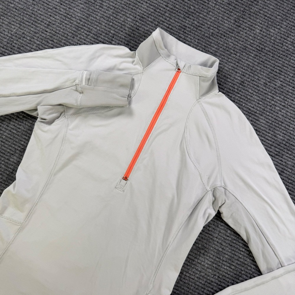 Lululemon Run Swiftly Tech 1/4 Zip Pullover Grey Stripe Orange Accent Womens 8